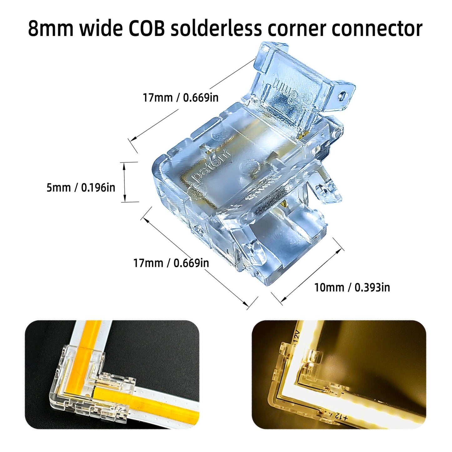 L-Shape Solderless Connector for COB & RGB LED Strips - Quick Snap-On Corner & Splice Solutions