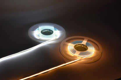 COB LED Strip Light 8mm - Dot-Free CRI90+ 3000K/4000K/6500K 12V/24V Flexible Cuttable for Under-Cabinet & Retail Displays