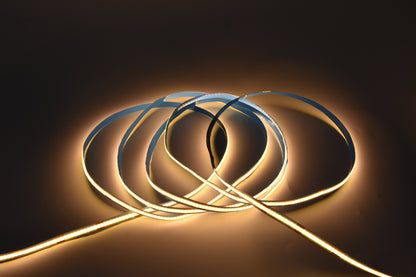 COB LED Strip Light 8mm - Dot-Free CRI90+ 3000K/4000K/6500K 12V/24V Flexible Cuttable for Under-Cabinet & Retail Displays