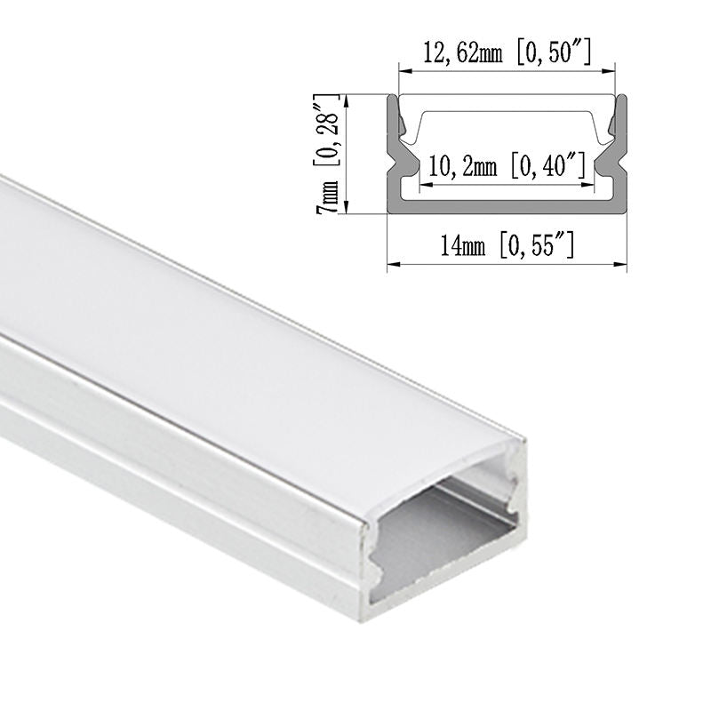 14x7mm LED Aluminum Recess Kit Premium 6063-T5 Aluminum Alloy, Silver Anodized Finish, Surface/Recessed Mounting, Suitable for 5/8mm COB SMD Strips, Ideal for Bathroom Dressers, Craft Workbenches, Small Recessed Lighting, 1/2 Meter Length Kit.