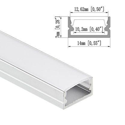 14x7mm LED Aluminum Recess Kit Premium 6063-T5 Aluminum Alloy, Silver Anodized Finish, Surface/Recessed Mounting, Suitable for 5/8mm COB SMD Strips, Ideal for Bathroom Dressers, Craft Workbenches, Small Recessed Lighting, 1/2 Meter Length Kit.