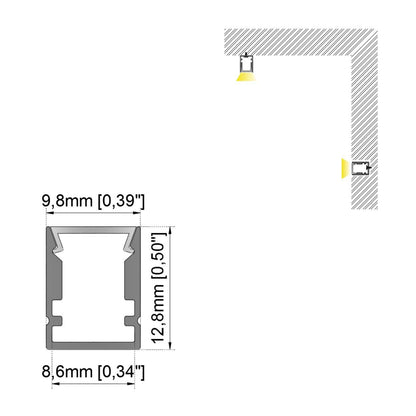 10×13mm Professional Recessed LED Light Groove – 6063-T5 Aluminum Recessed Extruded Profile, for Cabinet and Display Case Lighting. Suitable for 5mm SMD and COB Light Strips.