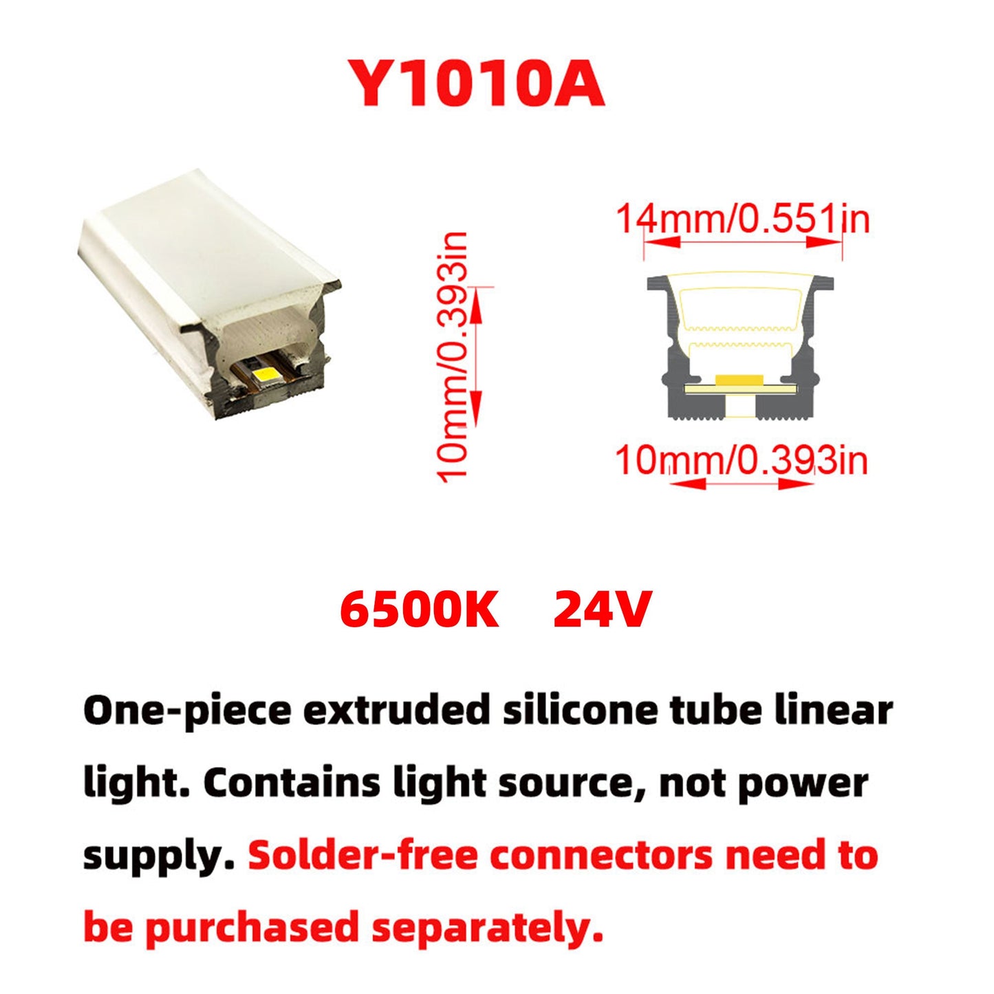 10x10mm LED Neon Flex Strip 24V - Complete Dot-Free Silicone Neon Light with Solder-Free Connectors