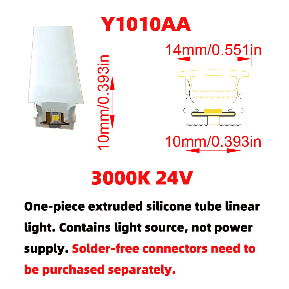 10x10mm LED Neon Flex Strip 24V - Complete Dot-Free Silicone Neon Light with Solder-Free Connectors