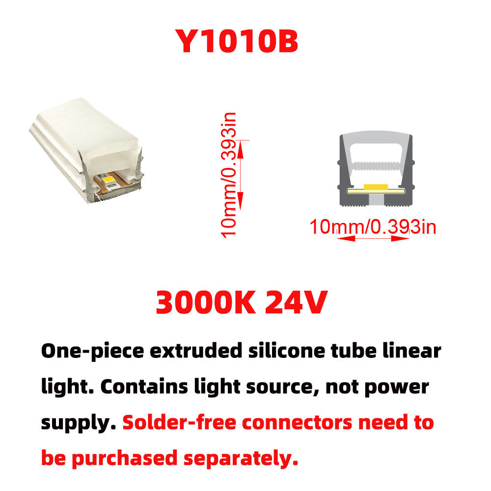 10x10mm LED Neon Flex Strip 24V - Complete Dot-Free Silicone Neon Light with Solder-Free Connectors