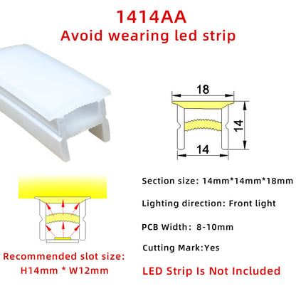 14x14mm Silicone Neon Tube for COB &amp; SMD LED Strips - Flexible Square Profile