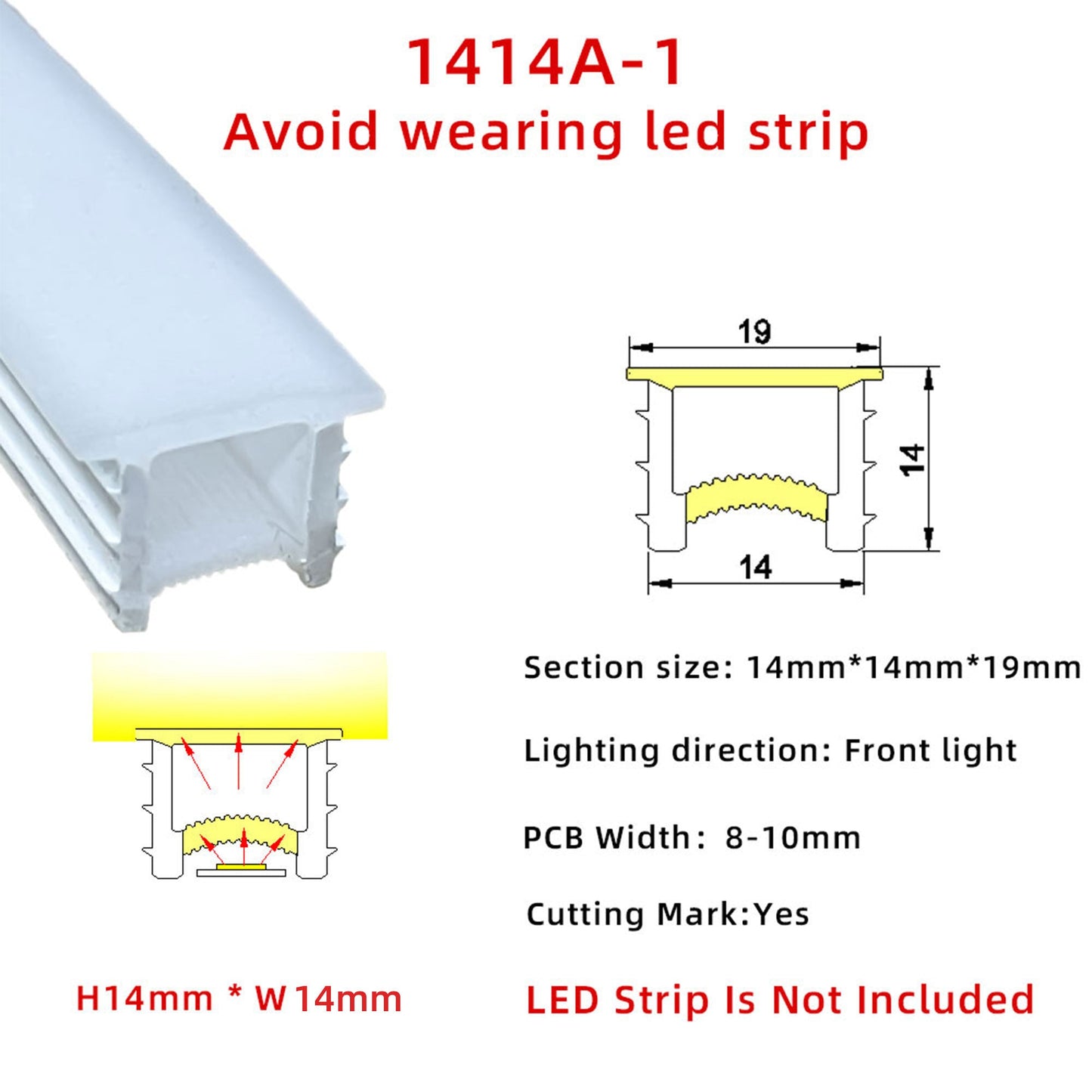 14x14mm Silicone Neon Tube for COB &amp; SMD LED Strips - Flexible Square Profile