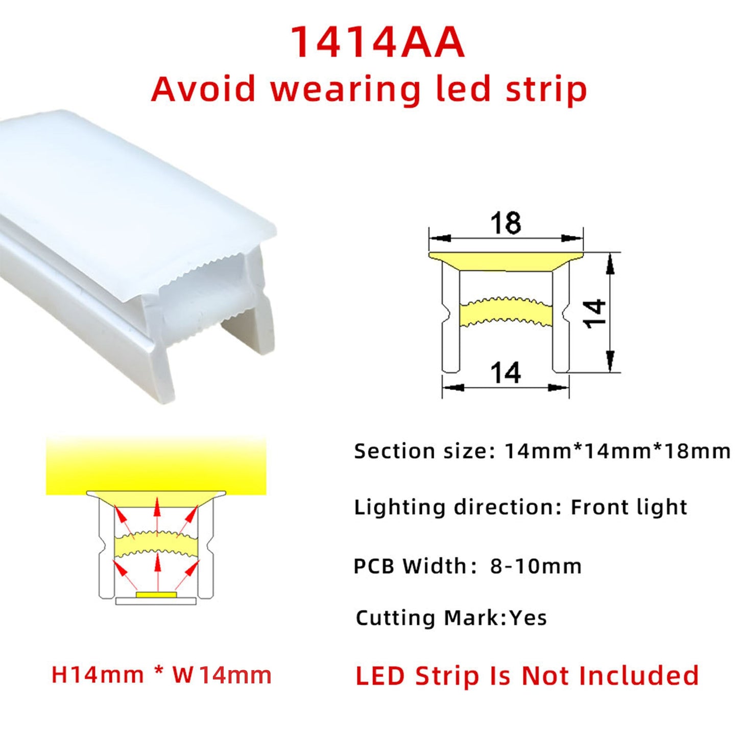 14x14mm Silicone Neon Tube for COB &amp; SMD LED Strips - Flexible Square Profile