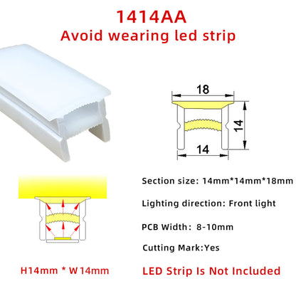 14x14mm Silicone Neon Tube for COB &amp; SMD LED Strips - Flexible Square Profile
