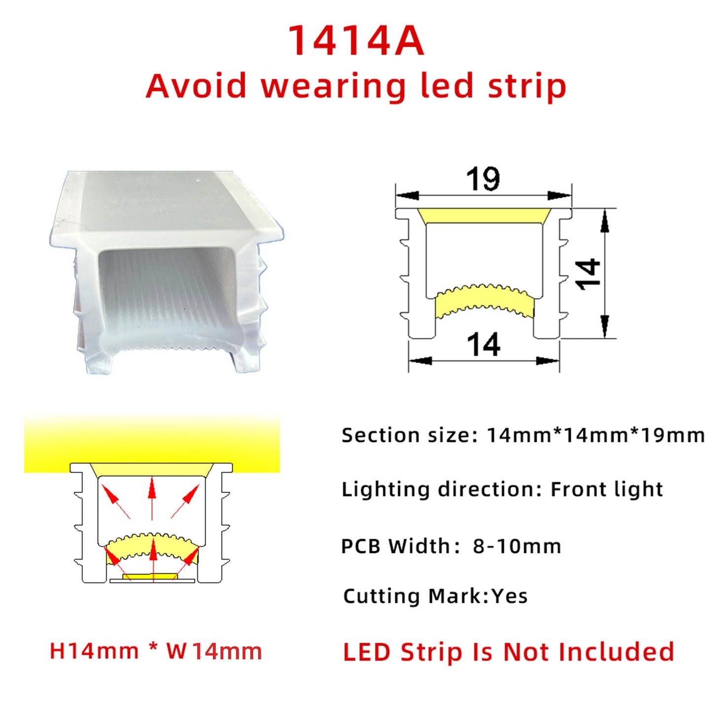 14x14mm Silicone Neon Tube for COB &amp; SMD LED Strips - Flexible Square Profile