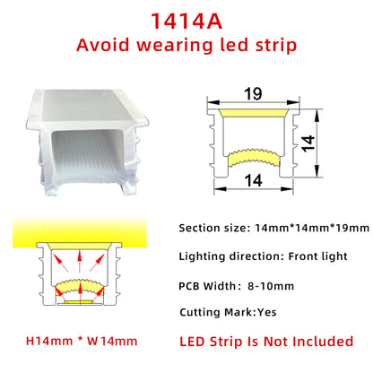 14x14mm Silicone Neon Tube for COB &amp; SMD LED Strips - Flexible Square Profile