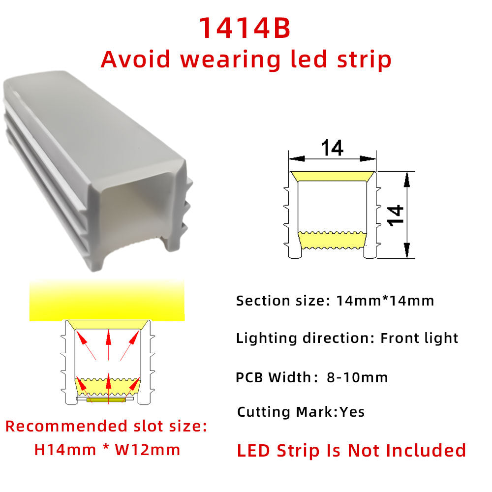 14x14mm Silicone Neon Tube for COB &amp; SMD LED Strips - Flexible Square Profile
