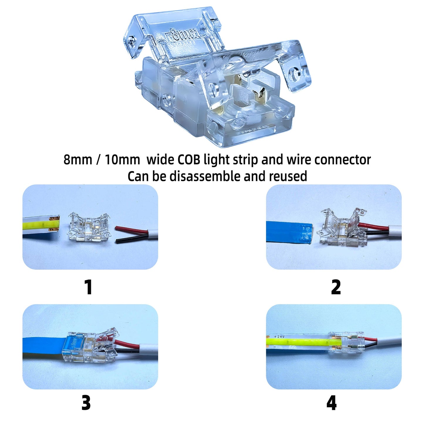L-Shape Solderless Connector for COB & RGB LED Strips - Quick Snap-On Corner & Splice Solutions