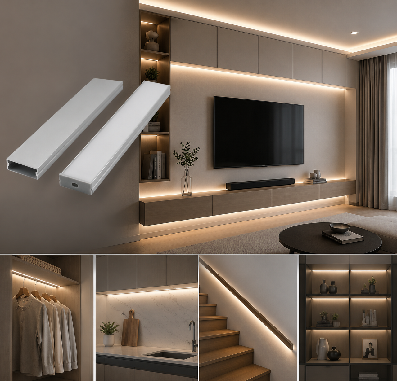 30x10mm LED Aluminum Profile Channel - Wide Surface Mount for Ceiling and Under-Cabinet Linear Lights